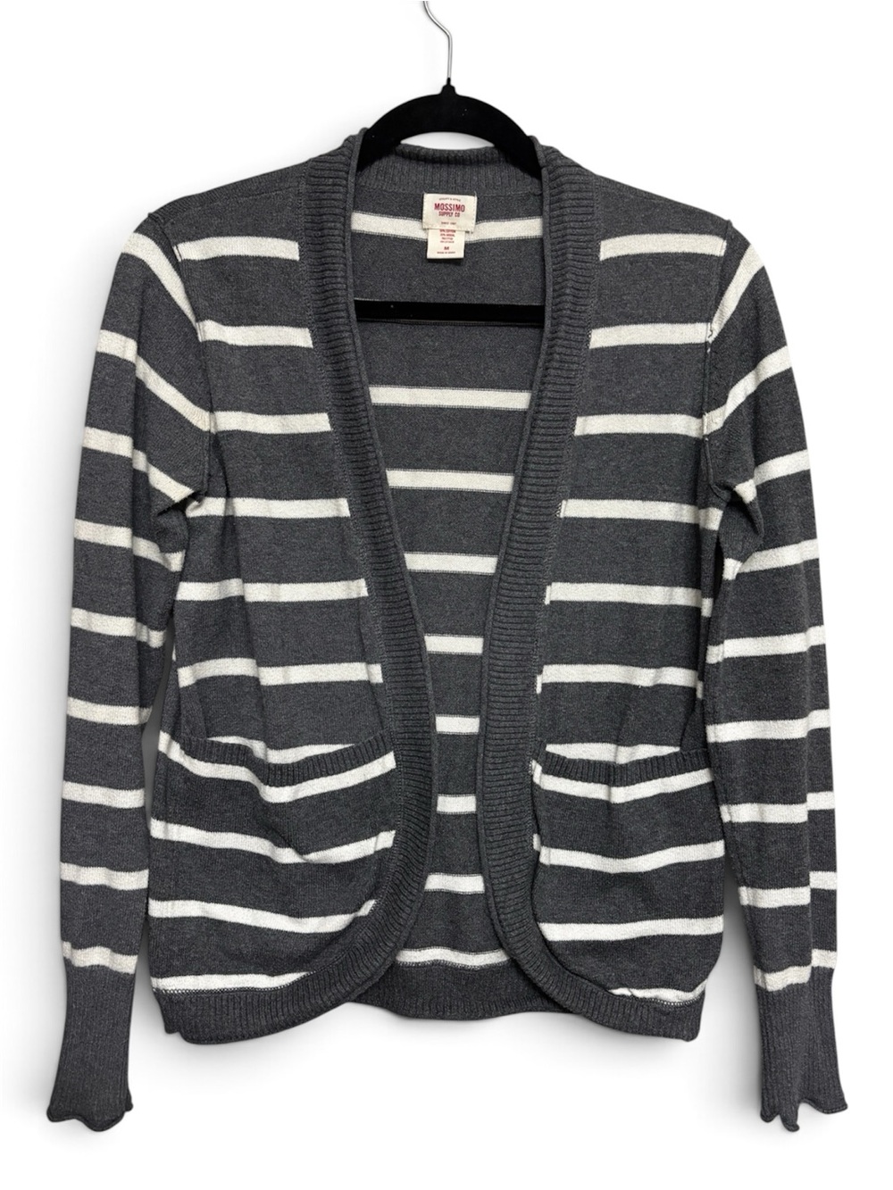 Mossimo Supply Co. Gray & White Striped Open-Front Cardigan